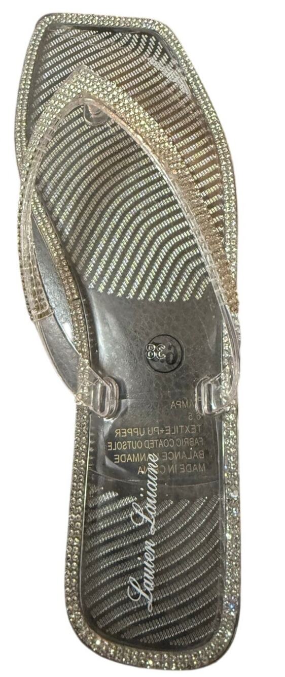 Lauren Lorraine Tampa Clear Jelly Flat Sandals, Rhinestone, Size 6.5, NWT
